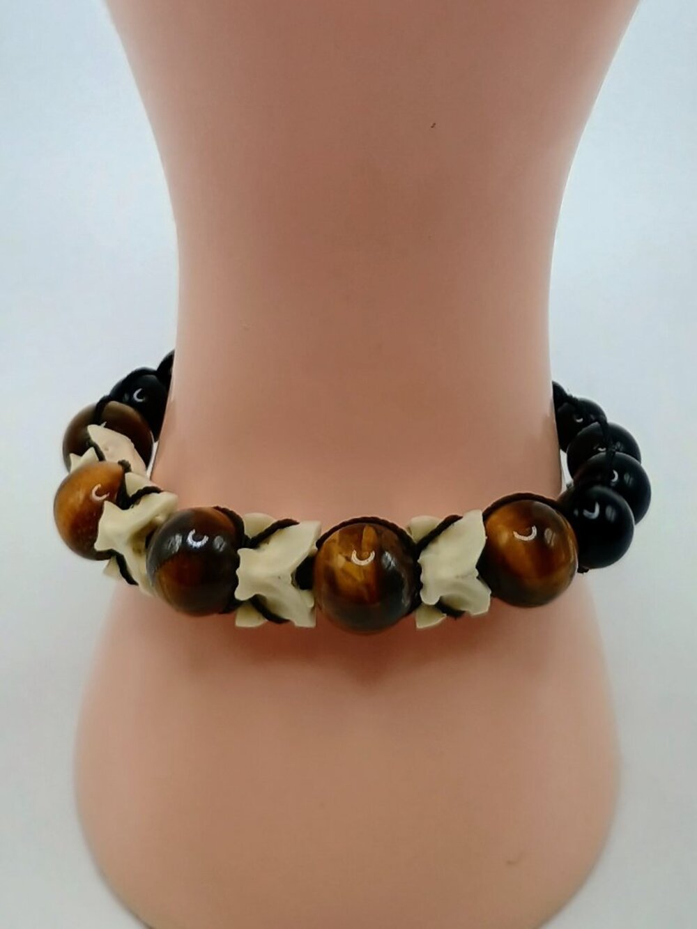 Macrame Bracelet with Black Onyx and Natural Tiger's Eye